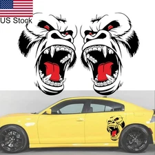 2pcs Black & Red Horror Ape Graphic Side Body Door Fender DIY Decal Stickers