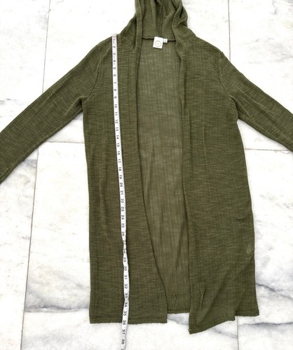 Y2K Live In The Moment Duster Cardigan Knit Green Lightweight Hood Women M Boho - Picture 6 of 10