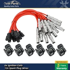 6pcs Ignition Spark Coils & Plug Wire Sets For Mercedes-Benz C CL CLK ML Class