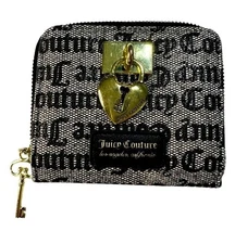 Juicy Couture Zip Around Wallet With Key Charm Zipper Pull And Heart Charm