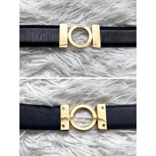 Salvatore Ferragamo West Belt Leather Women Gancini Logo Gold Bukle Black - Picture 16 of 24