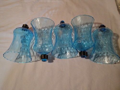 Set Of Five Vintage Blue Optic Swirl Peg Votive Candle Holder  5 1/4" Tall - Bild 4 von 7