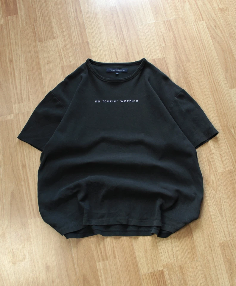 Camiseta para hombre FCUK FRENCH CONNECTION No Fcukin` Worries talla S logotipo Y2K de gran tamaño Foto 3 de 4