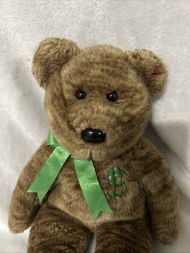 "Oso de peluche TY Beanie Buddies Billionaire marrón 13"" peluche bordado dinero verde" - Imagen 2 de 8