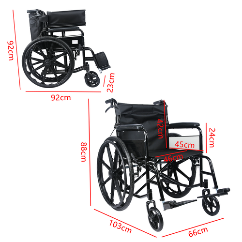 24 Inch WheelChair Manual Folding Portable Foldable for Elderly Black - Picture 2 of 12