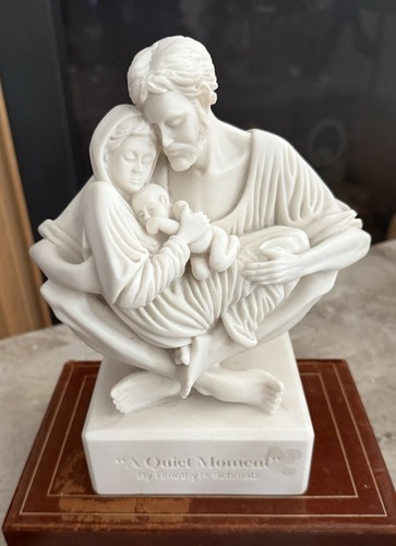 "A Quiet Moment" Holy Family White Solid Marble Statue Prayer Timothy Schmalz 9" - Picture 2 of 8