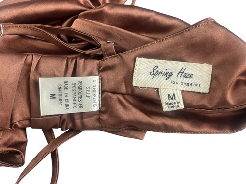 Brown Satin Tube Top Spaghetti Strap Size Medium Spring Haze Los Angeles - Picture 4 of 6
