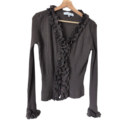 Cárdigan suéter Anne Fontaine cuello en V manga larga marrón top para mujer FR 42, US 8 - Imagen 5 de 9
