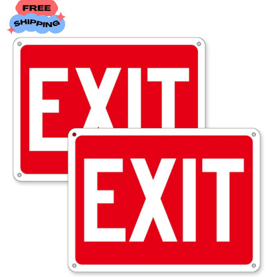 2 Pack Exit Signs, Aluminum Exit Sign with Red Background, Exit Sign for Door...