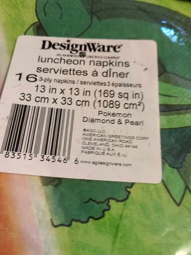 Pokemon Diamond & Pearl Partyware Napkins 16 American Greetings Design Ware - Picture 3 of 4