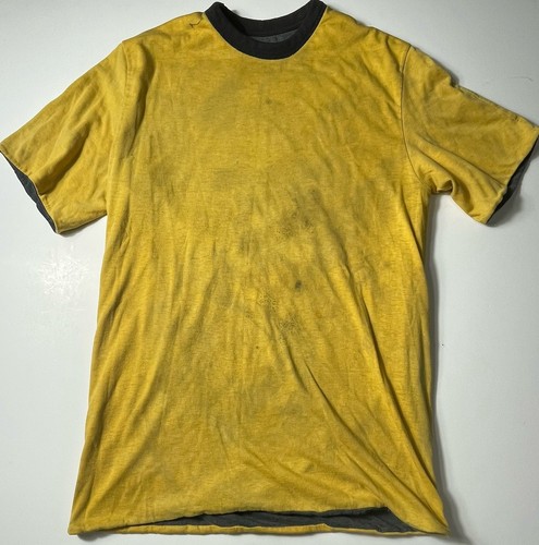 Vtg Reversible PE T-Shirt Gray Yellow Ringer Tee XL Single Stitch Distressed - Picture 3 of 7