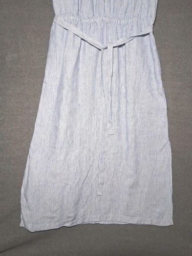 Talbots Blue White Striped 100% Linen Sleeveless Maxi Dress Size 16 Belted Beach - Picture 3 of 8