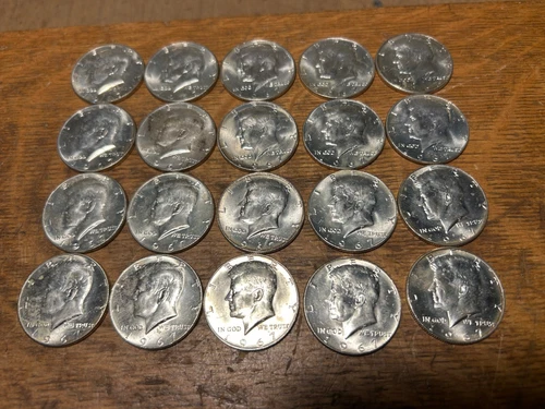 20 Kennedy 1967 D Half Dollars 40% Silver Very Good Condition