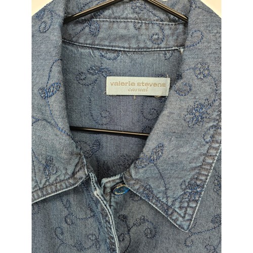 Valerie Stevens Casuals Womens Sz M Button Up Embroidered Tencel Blouse Blue - Picture 2 of 5