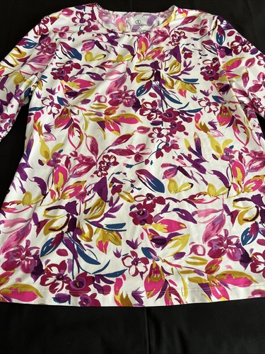 Lands' End Women's M Floral Long Sl Nylon & Spandex Top Pristine - Picture 3 of 8