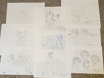 8 Signed Original Brian Mitchell Animation Production Drawings