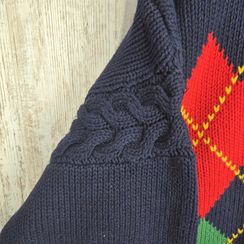 Maglione cardigan unisex vintage GAP taglia S blu diamante Argyle maglia grossa - Foto 3 di 16