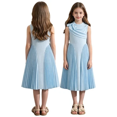 Mädchen Plisseekleid Drapiert A-Linie Täglich Kleid Bankett Patchwork Elegant - Bild 1 von 4