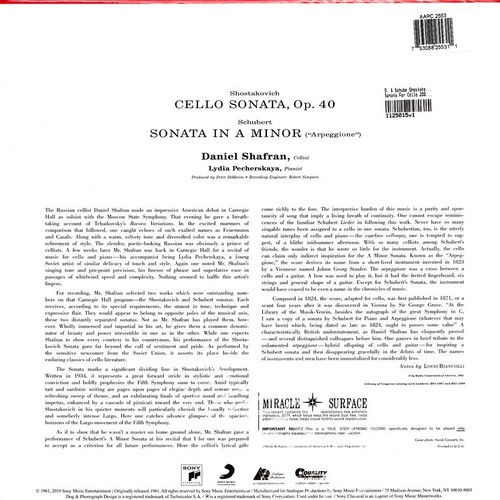Schubert & Shostakovich - Sonata For Cello 200g (Vinyl LP - 2019 - US - Reissue) - Bild 2 von 2