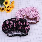 2pcs Women Waterproof Shower Bath with Pot/Flower Design (Black with Pink Dot)