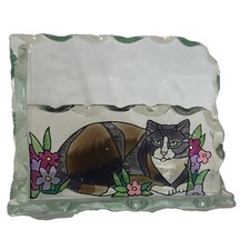 Joan Baker Designs Black Cat Beveled Painted Glass Card Holder Art 4.25”