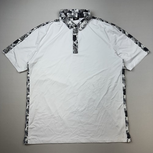 PXG Poloshirt Herren XL Floral Snap Front Performance Stretch Logo Weiß S/S