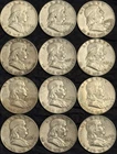 Roll of 12 Circulated 1950s-1960s Franklin Half Dollar 90% Silver Coins