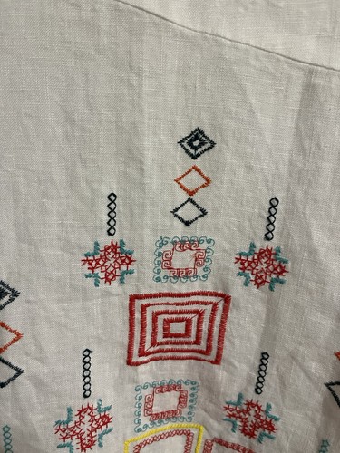 Ivko Woman Linen Skirt White Embroidered Sequin Accent Colorful Sz 38 Excellent - Picture 5 of 13