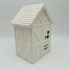 NWT Crate & Barrel Ceramic House TUDOR White  Tealight Candle Holder