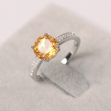 Citrine Round Gemstone 925 Sterling Silver Women Solitaire Ring Duty Free