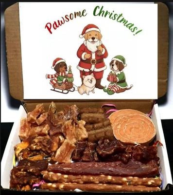 HANDMADE Dog Gift Treat Box Christmas Chicken Duck With Meaty Snacks Selection , Chews