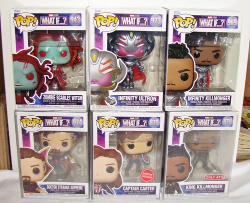 6x Funko POP! Cabeza Bobble Marvel Studios What IF... #874 #875 #878 #943 #969 #973