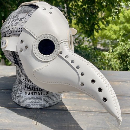 Plague Doctor Handmade Leather Mask White Leather Bubonic Mask Carnival - Picture 11 of 18