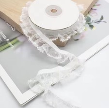 2 Yards Lace Elastic Ruffle for Apparel Sewing Fabric Accessories White and Pink