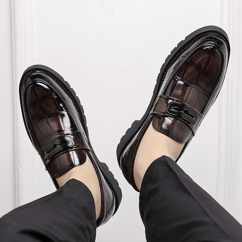 Mocassim Masculino Couro Sintético Vestido Formal Negócios Casual Biqueira Redonda Sapatos - Imagem 3 de 4