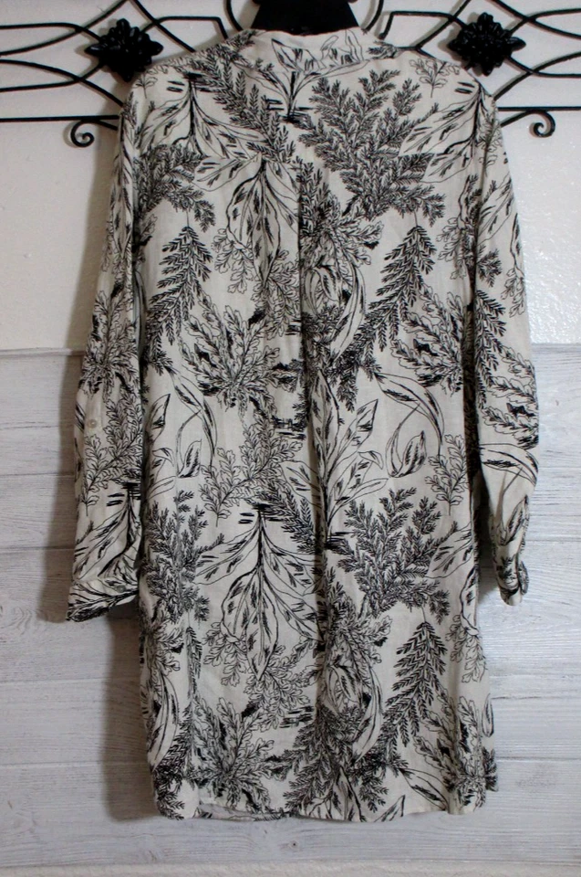 Vestido camisero Tahari de lino para mujer talla M negro floral manga larga abotonado Foto 2 de 4
