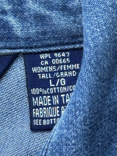 Vintage Y2K EDDIE BAUER Denim Fully Button Down Dress, Midi Long Sleeves Large T - Picture 6 of 8