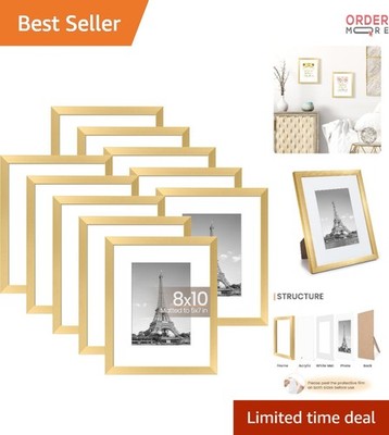 Set of 10 Gold Picture Frames 8x10 Wall and Tabletop Collage Photo Display