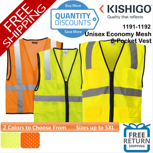 🔥 Kishigo Unisex Economy Mesh 6-Pocket Vest Safety Up To 5XL 1191-1192 - Picture 1 of 7