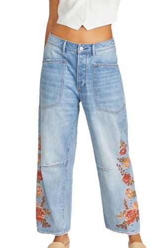 Driftwood Größe 28 bestickt Maui Punch Barbara Barrel Jeans hellblau 198 $ - Bild 12 von 12