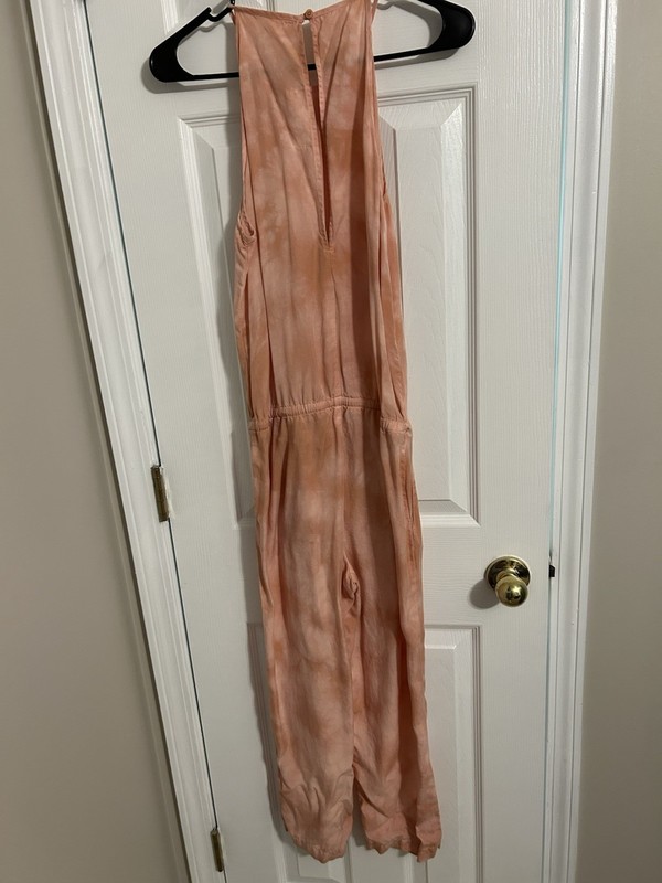 Cloth & Stone Women's Xs Coral and White Tye Dye Sleeveless Romper Tie Waist