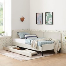 Twin Size Daybed with 2 Storage Drawers L Shaped Corner Sofa Bed with Head Board