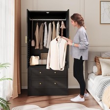 Wooden Wardrobe with Drawers and Hanging Rail