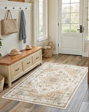 AMADA HOMEFURNISHING 4x6 Washable Area Rug, 4'x6' Rectangular , Beige