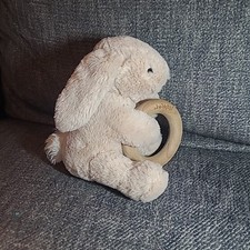 Jellycat Bashful Bunny Beige Baby Rattle Wood Ring Stuffed Animal 6"