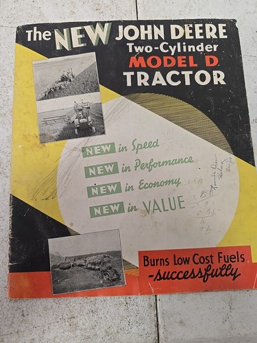 Oldtimer 1935 neuer John Deere Zweizylinder Modell D Traktor Prospekt Katalog