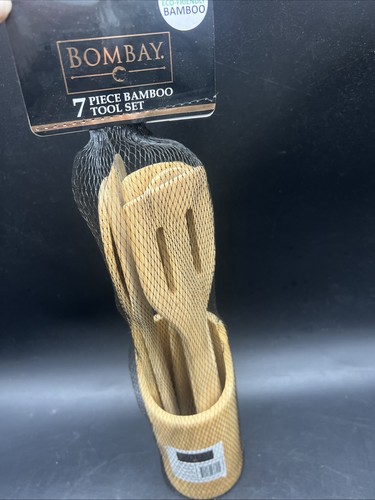 Bombay Natural 7 Piece Bamboo Wood Cooking Utensil Spatula Spoon Set & Holder. - Picture 2 of 5