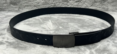 Coach Belt Mens Sz 42 Reversible Embossed Leather Gunmetal Plaque Buckle F12026 - Picture 7 of 13
