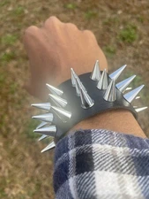 Extra Spiked  Black and silver Pu leather punk goth bracelet   emo  brand new