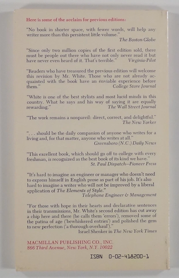 1979 Strunk & White THE ELEMENTS OF STYLE Third Edition grammar writing indexed - Image 2 of 4